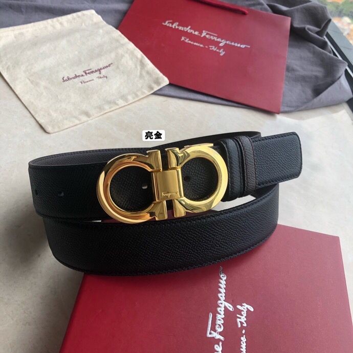 Ferragamo Men s cowhide black classic timeless buckle belt 3.5cm