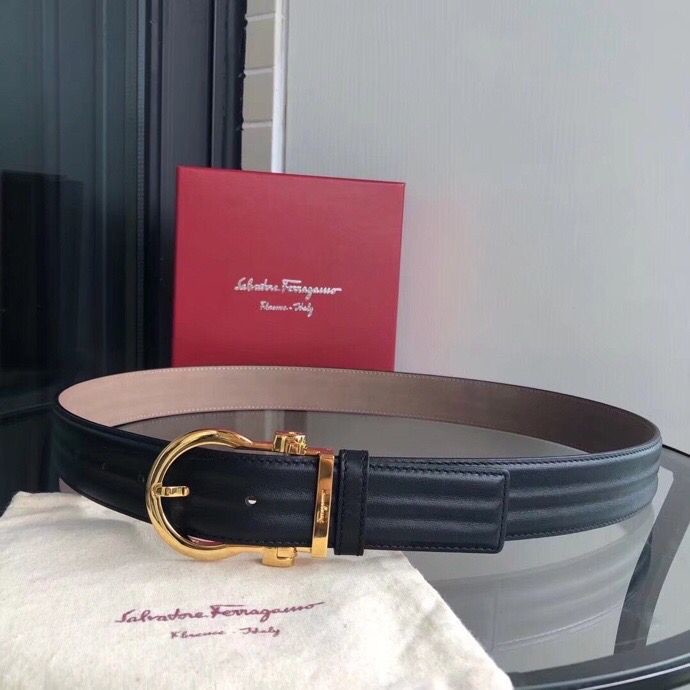 Ferragamo Men s 3.5cm Reversible Cowhide Wavy Belt with Exquisite Buckle