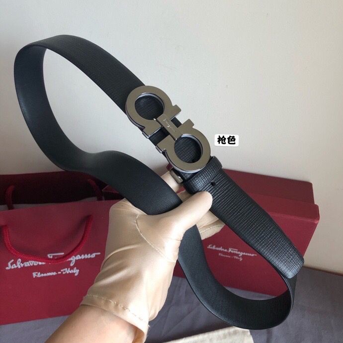 Ferragamo Men s 3.5cm exquisite multi-layer metal buckle leather toothpick pattern belt