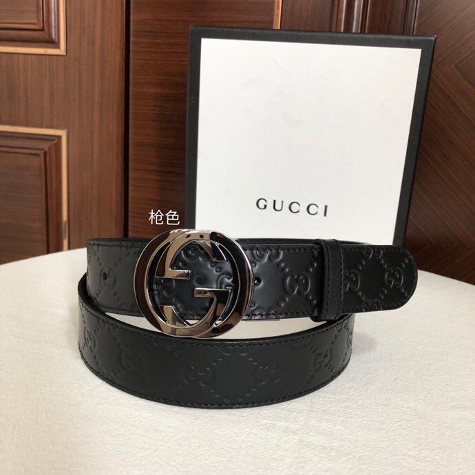 Gucci GG rotating metal buckle Logo embossed belt 36mm men s belt