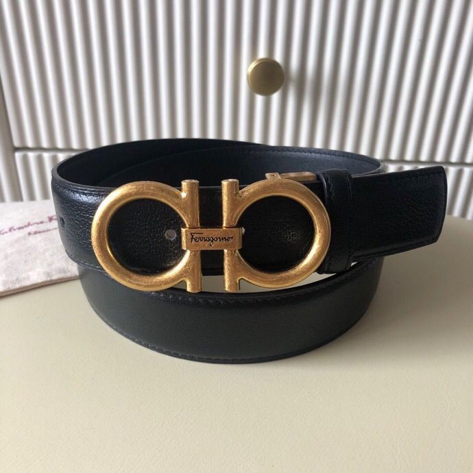 Ferragamo Men s 3.5cm exquisite vintage metal buckle cowhide belt