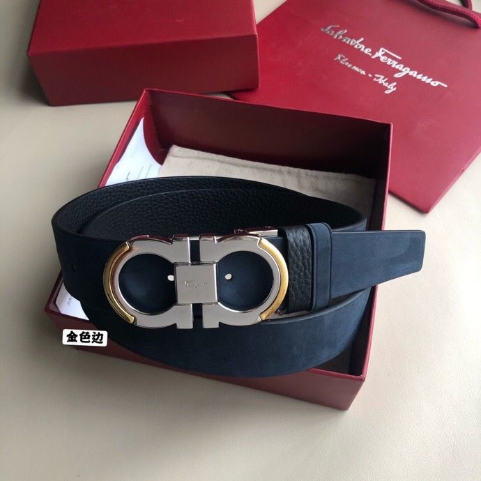 Ferragamo 3.5cm Gancio Metal Buckle Leather Suede Belt