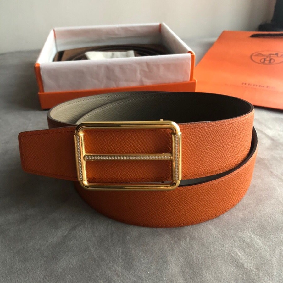 Hermes 38mm Reversible leather belt stainless steel metal buckle belt