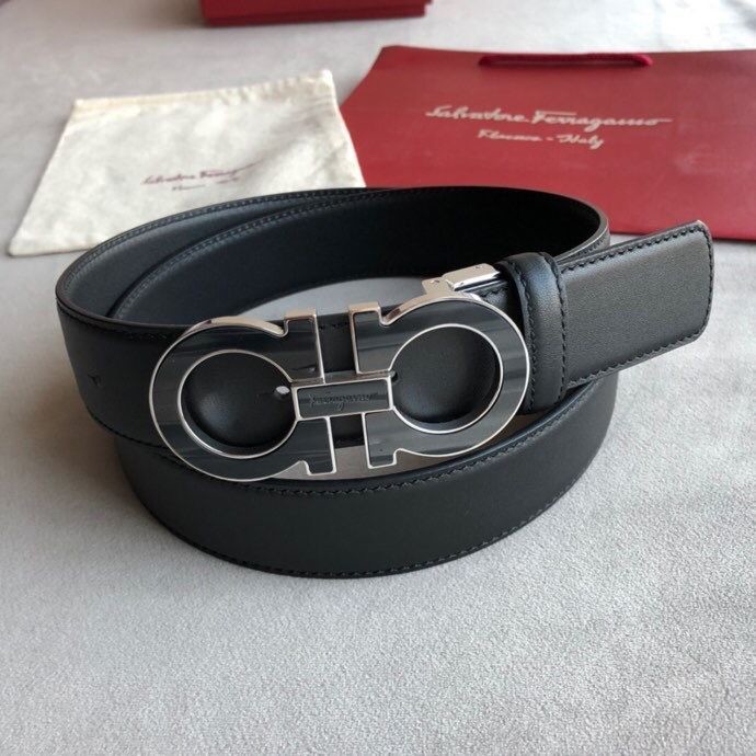 Ferragamo Black/brown cowhide belt 3.5cm
