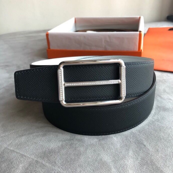 Hermes 38mm Reversible leather belt with stainless steel metal buckle