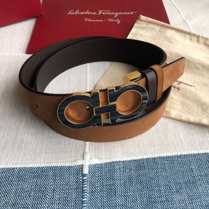 Ferragamo Men s 3.5cm Stainless Steel Gancini Metal Buckle Cowhide Suede Belt