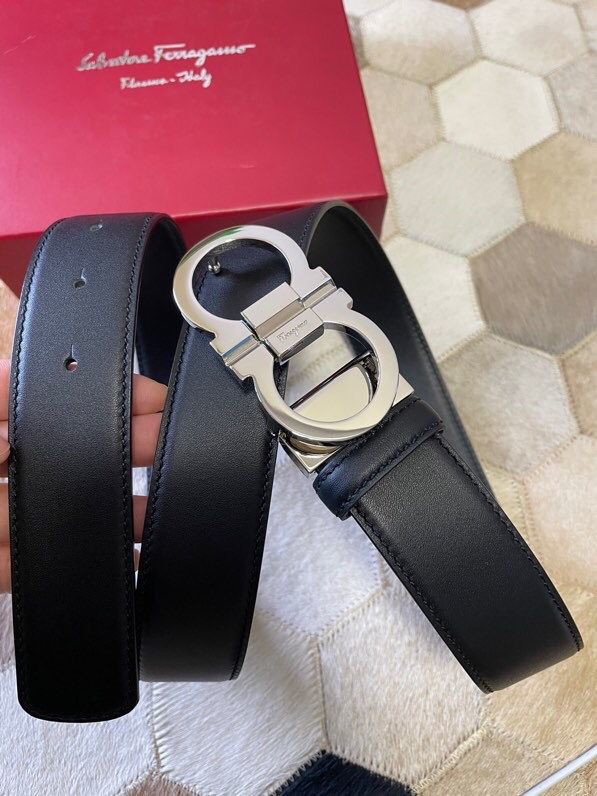 Ferragamo Men s 3.5cm leather belt with metal buckle