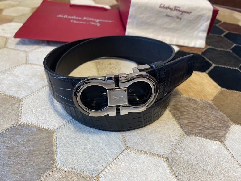 Ferragamo 3.5cm Gancio metal buckle with cowhide crocodile pattern belt