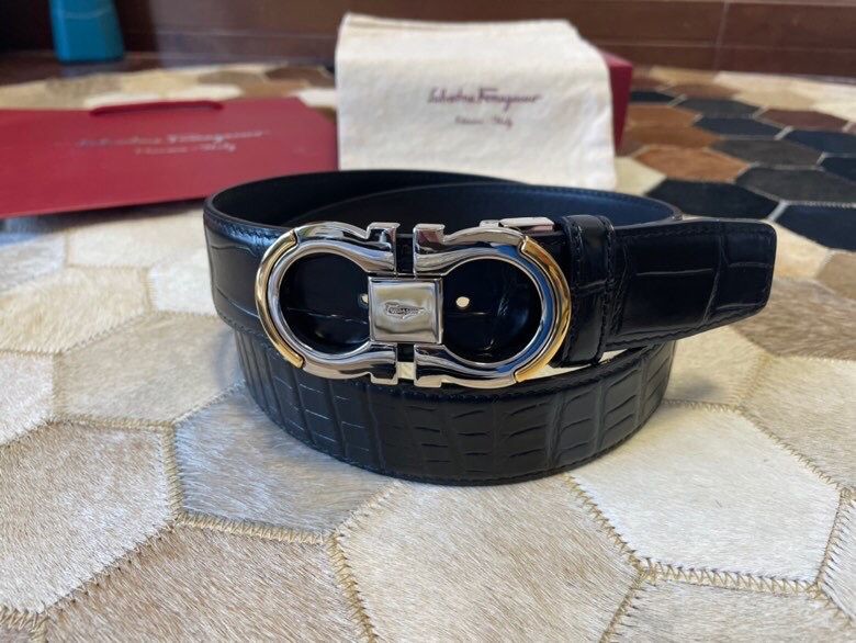 Ferragamo 3.5cm Gancio metal buckle with cowhide crocodile pattern belt