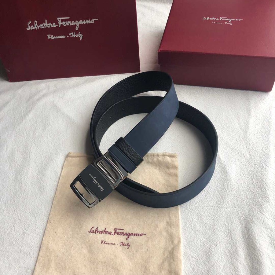 Ferragamo Men s 3.5cm Stainless Steel Suede Color Change Leather Belt with Metal Buckle
