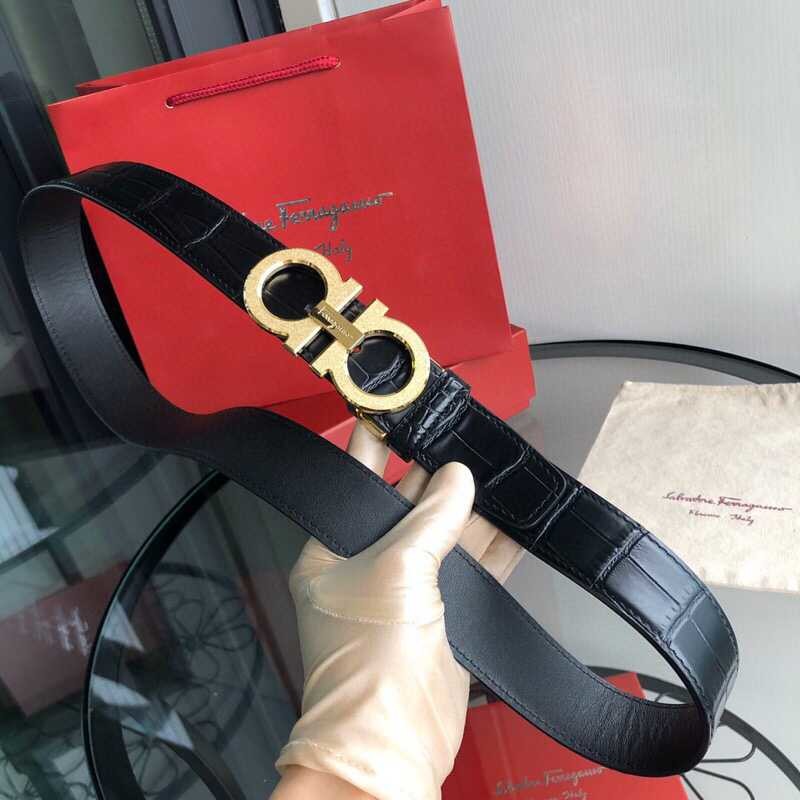 Ferragamo 3.5cm stainless steel metal buckle with cowhide crocodile pattern belt