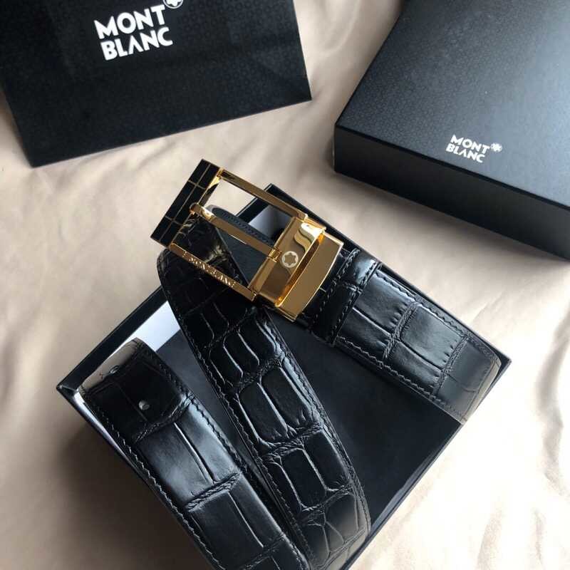 MontBlanc Exquisite metal buckle cowhide crocodile pattern men s belt width: 3.5cm