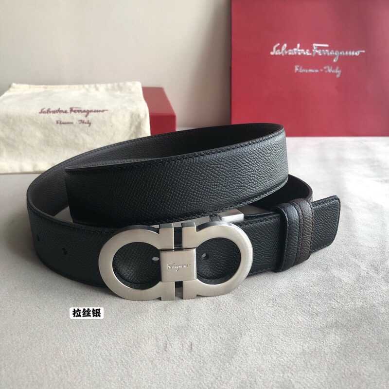 Ferragamo Men s 3.5cm Classic Metal Buckle Cowhide Cross Pattern Belt