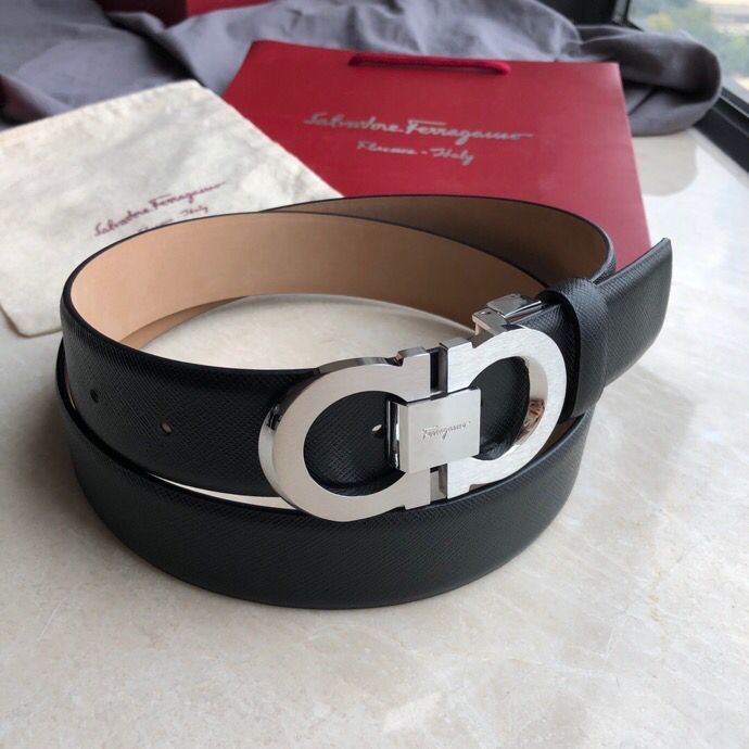 Ferragamo Men s 3.5cm Stainless Steel Beveled Metal Buckle Cowhide Cross Pattern Belt