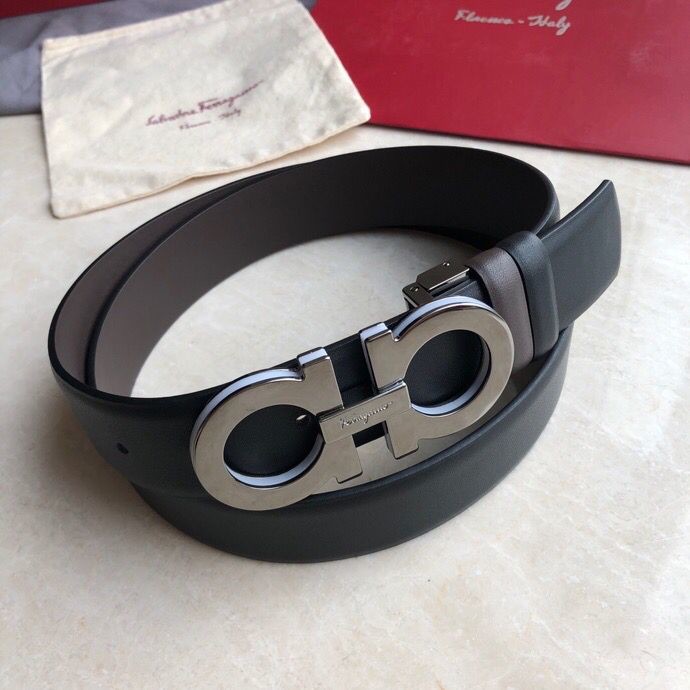 Ferragamo Men s 3.5cm exquisite multi-layer metal buckle cowhide belt