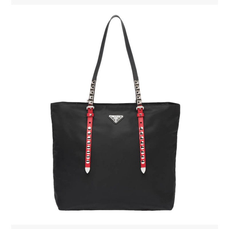 Prada Black Nylon Tote With Leather And Studs 1BG212