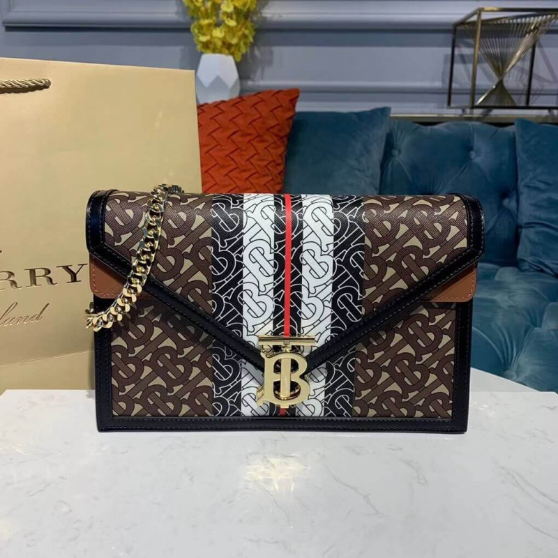 Burberry Small Monogram Stripe E-canvas TB Envelope Clutch 80203051
