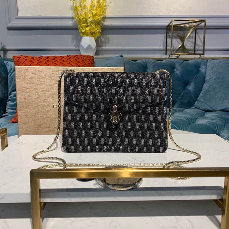 Bvlgari Serpenti Forever 20cm Crossbody Bag in Charcoal Diamond Crystal Galuchat Skin 287013