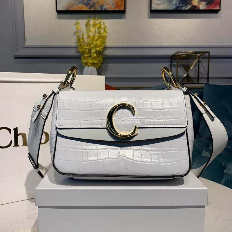 Chloe C Small Double Carry Bag In Embossed Croco A871