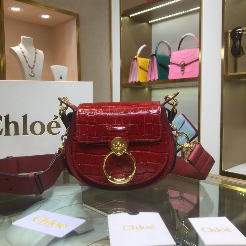 Chloe Small Tess Bag In Embossed Croco A876