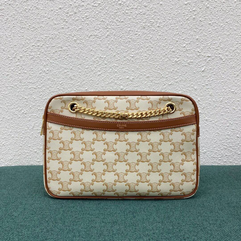 Celine Medium Patapans In Triomphe Canvas 195452 White