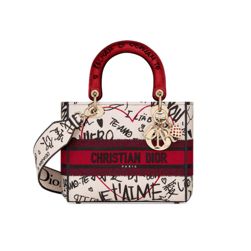 Dior Medium Lady D-Lite Dioramour Bag Latte Multicolor Dioramour Graffiti Embroidery M0565