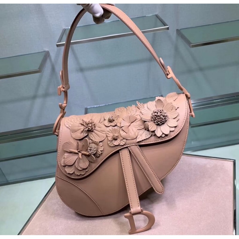 Christian Dior Embroidered Flowers Saddle Bag M0446