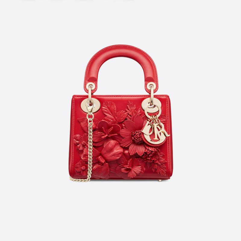 Christian Dior Lambskin Embroidered Flowers Mini "Lady Dior" Bag M0565