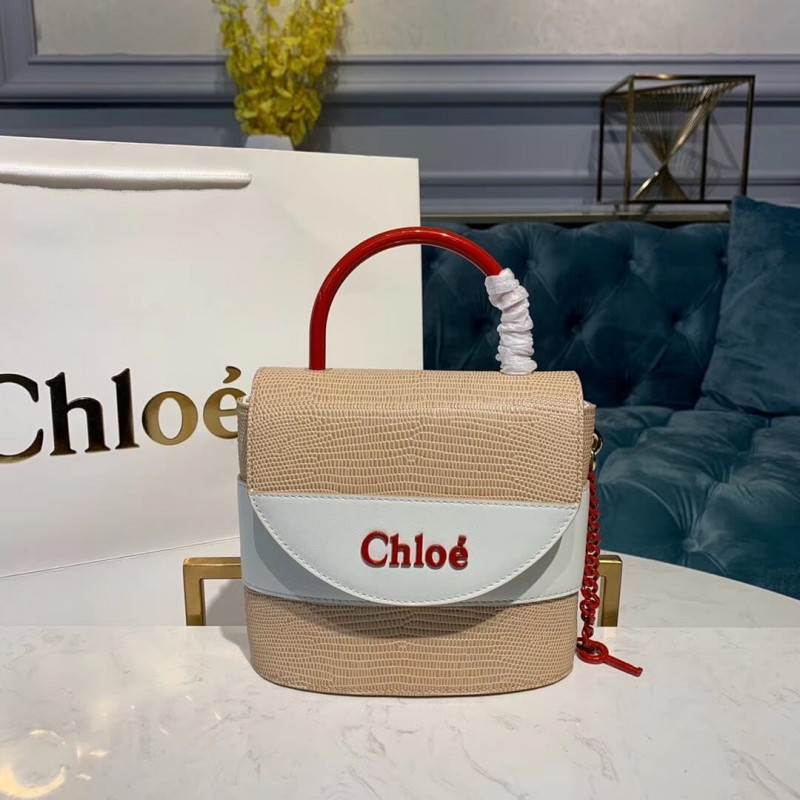 Chloe Small Aby Lock Chain Bag Embossed Lizard Effect S1220 Apricot/White