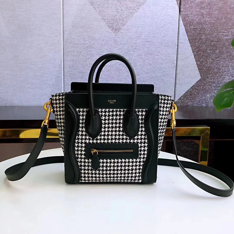 Celine Nano Luggage Bag In Tweed And Smooth Calfskin 189242