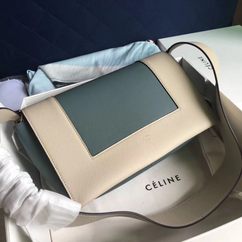 Celine Frame Medium Shoulder Bag 180263 White/Light Blue