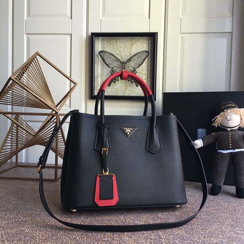 Prada Two-Tone Saffiano Leather Double Bag 1BG775 Black/Red