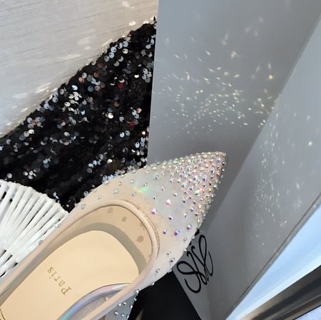 Christian Louboutine Transparent mesh glittering rhinestone cowhide red sole shoes