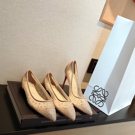 Christian Louboutine Transparent mesh glittering rhinestone cowhide red sole shoes