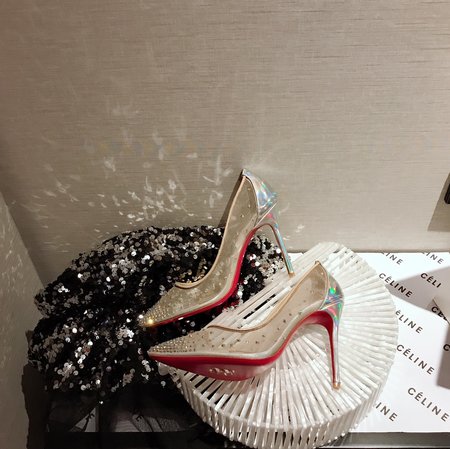 Christian Louboutine Transparent mesh glittering rhinestone cowhide red sole shoes