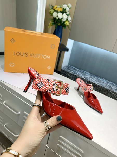 Louis Vuitton sofia calfskin mongram lacquered canvas Kitten Heels