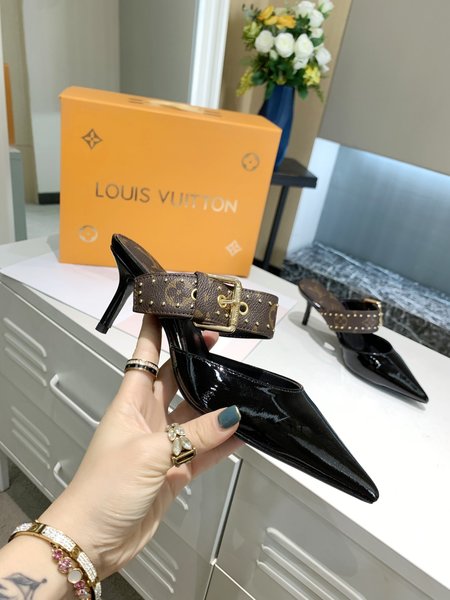 Louis Vuitton sofia calfskin mongram lacquered canvas Kitten Heels