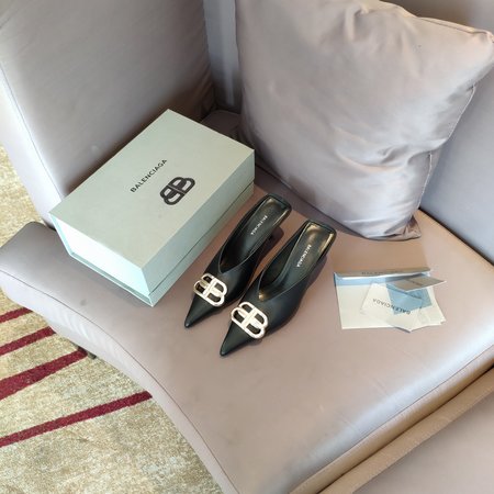 Balenciaga BB Buckle Series 5.5cm Kitten Heels Muller Slippers