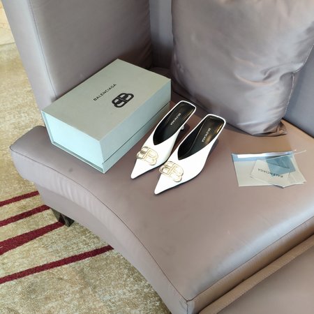 Balenciaga BB Buckle Series 5.5cm Kitten Heels Muller Slippers