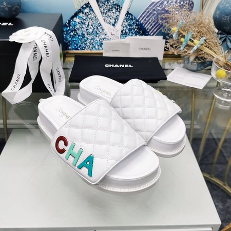 Chanel Alphabet Sheepskin Platform Slippers