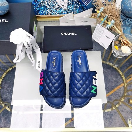 Chanel Alphabet Sheepskin Platform Slippers