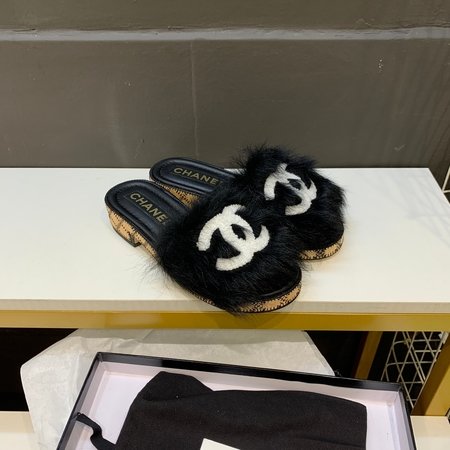 Chanel furry slippers