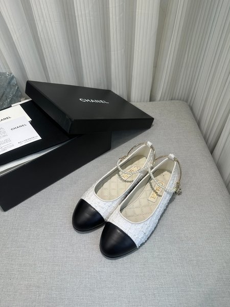 Chanel CC Camellia Pearl Anklet Embellished Ballet Shoes