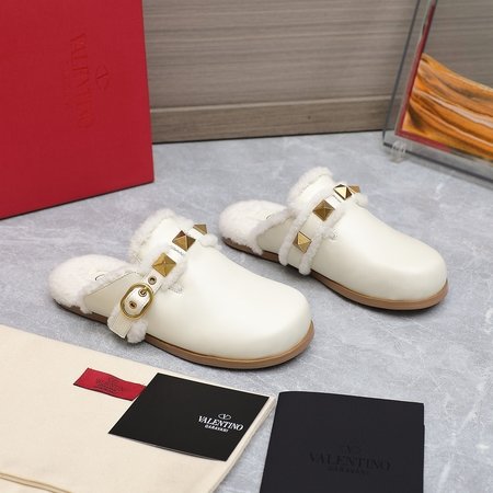Valentino Wool studded fur slippers