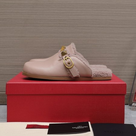 Valentino Wool studded fur slippers