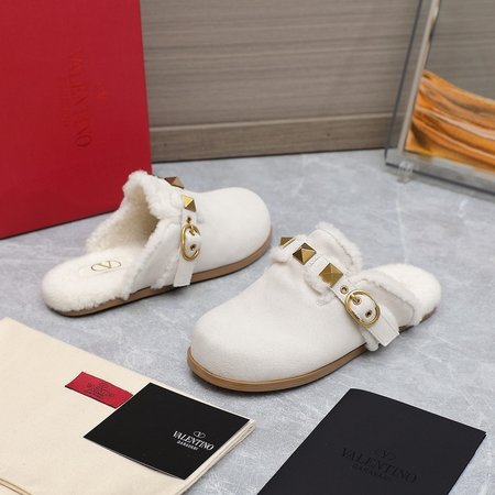 Valentino Wool studded fur slippers