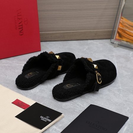 Valentino Wool studded fur slippers