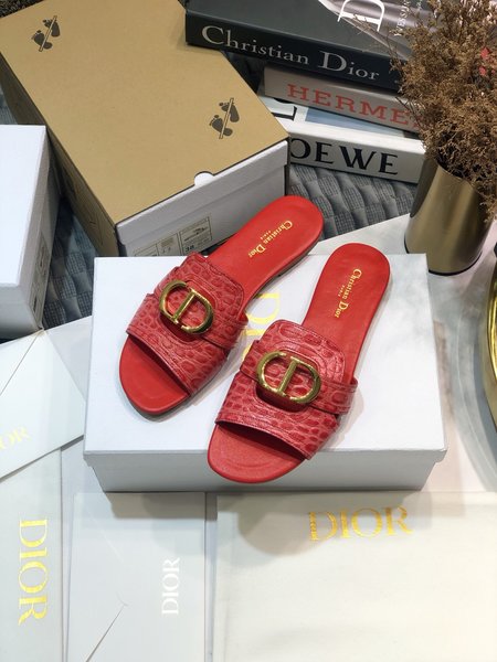 Dior CD Letter Metal Logo Flat Hollow Sandals Round Toe Thick Heel Jelly Slippers