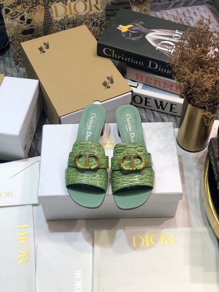 Dior CD Letter Metal Logo Flat Hollow Sandals Round Toe Thick Heel Jelly Slippers