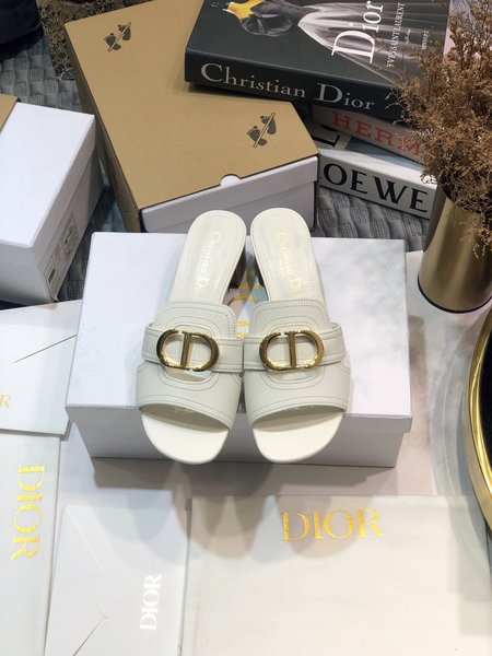Dior CD Letter Metal Logo Flat Hollow Sandals Round Toe Thick Heel Jelly Slippers